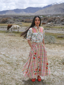 Hollyhock Skirt in Gingham/Poppy Flowers Embroidery