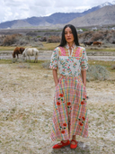 Hollyhock Skirt in Gingham/Poppy Flowers Embroidery