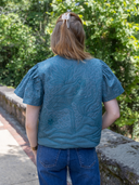 Darby Embroidered Reversible Linen Vest in Mineral Blue
