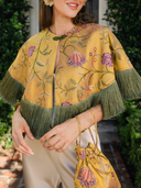 Jacquard Fringe Cape in Gilded Garden