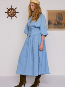 Chambray Lace Up Skirt in Ice Blue