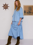 Chambray Smocked Blouse in Ice Blue