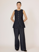 Long Line Denim Vest in Dark Indigo