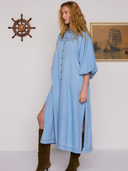 Chambray Smocked Midi Dress in Ice Blue