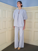 The Bellini Blouse Long in Navy Stripe