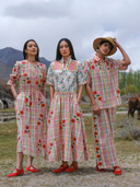 Hollyhock Skirt in Gingham/Poppy Flowers Embroidery
