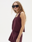 Mei Linen Top in Deep Merlot