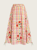 Hollyhock Skirt in Gingham/Poppy Flowers Embroidery