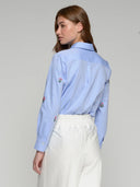 Blue Shirt with Embroidered Flowers
