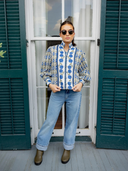 Boxy Balloon Sleeve Top in French Blue Marigold