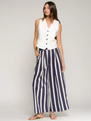 Navy Striped Pleated Pants