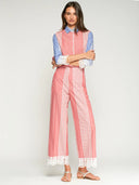 Red Striped Pants with Lace at Hem