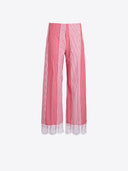 Red Striped Pants with Lace at Hem