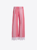 Red Striped Pants with Lace at Hem