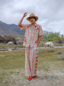 Fennel Pants in Gingham/Poppy Flowers Embroidery