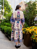 SUE SARTOR Flounce Dress in Mulberry/Navy Dahlia