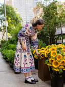 SUE SARTOR Flounce Dress in Mulberry/Navy Dahlia