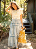 Sasha Maxi Skirt in Daphne Blue Line Blockprint