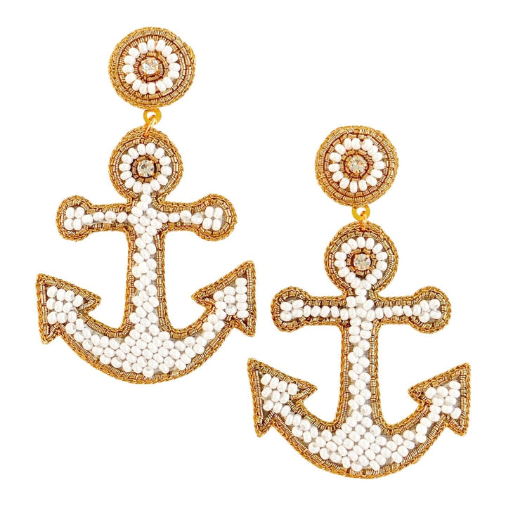 Yacht Anchor Earrings in White