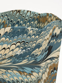 Hand-Marbled Scallop Waste Bin in Nila Feathers