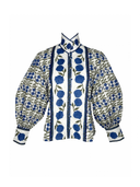 Boxy Balloon Sleeve Top in French Blue Marigold
