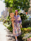 SUE SARTOR Flounce Dress in Mulberry/Navy Dahlia