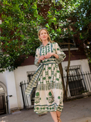 SUE SARTOR Flounce Dress in Olive Marigold