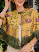 Jacquard Fringe Cape in Gilded Garden