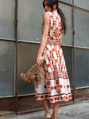 Sleeveless SUE SARTOR Flounce Dress in Terracotta Marigold