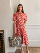 Lizzie Midi Dress in Brandied Apricot & Ginger Blockprint