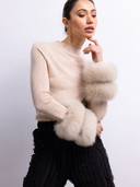 Samara Removable Fur Cuff Wool Sweater in Tan