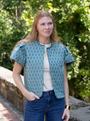 Darby Embroidered Reversible Linen Vest in Mineral Blue