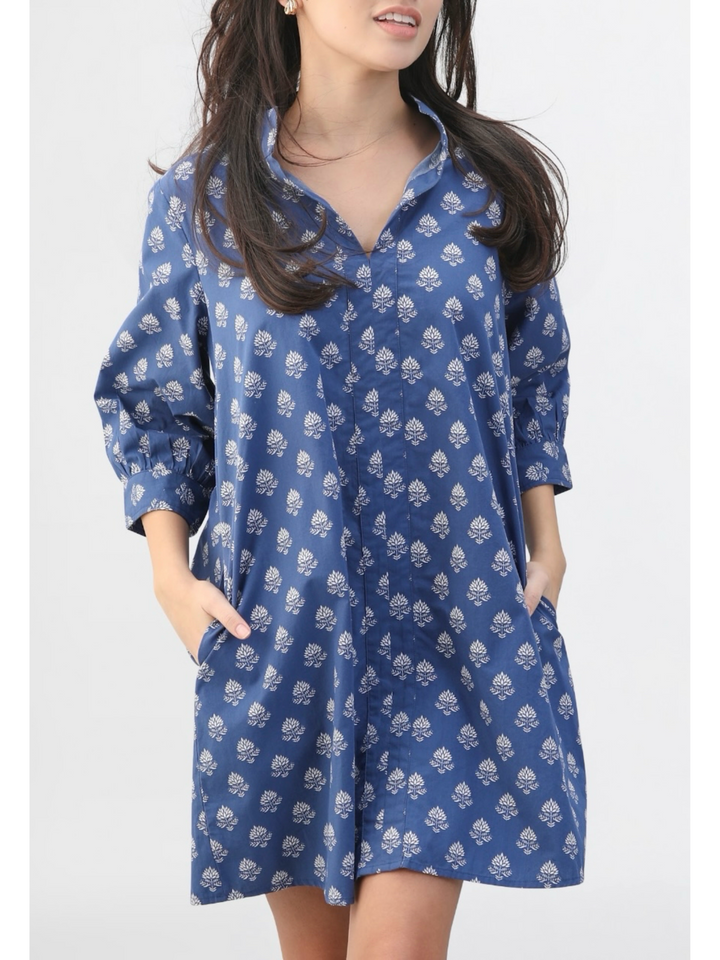 The Campbell Dress in Blue Leaf