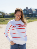 Nantucket Striped Sweater in White & Firecracker
