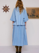 Chambray Smocked Blouse in Ice Blue