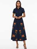 Elena Shirt Dress in Blue Indigo Pearl Embroidery