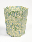 Hand-Marbled Scallop Waste Bin in Seaglass Peacock