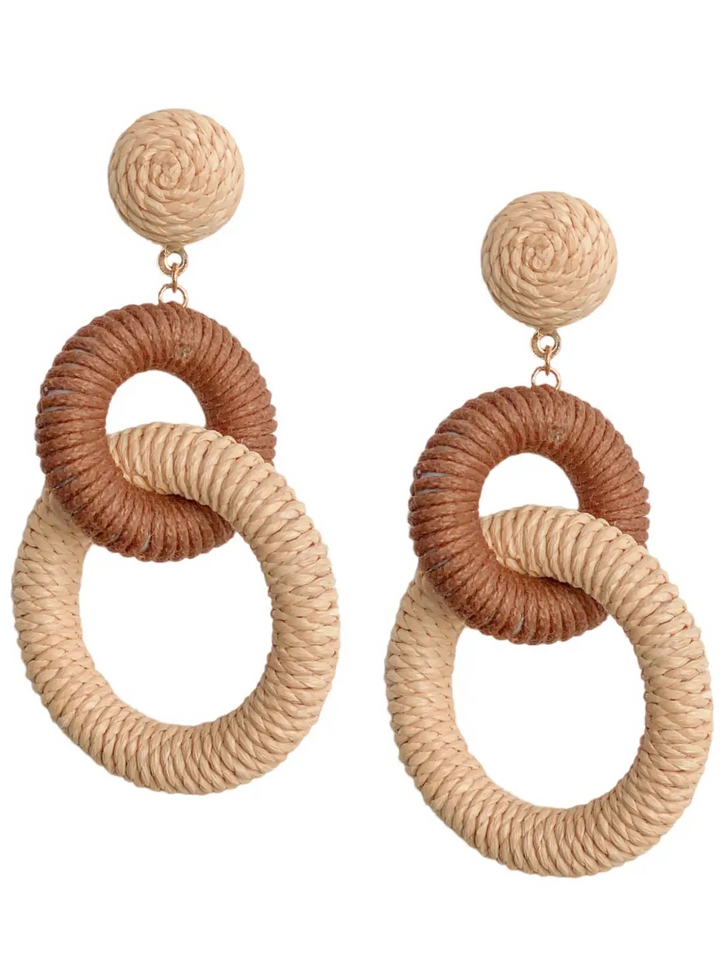 Nantucket Raffia Earrings in Natural Brown