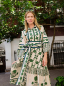 SUE SARTOR Flounce Dress in Olive Marigold