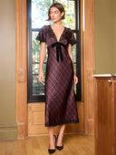 Sandie Silk Midi Dress in Tartan Plaid