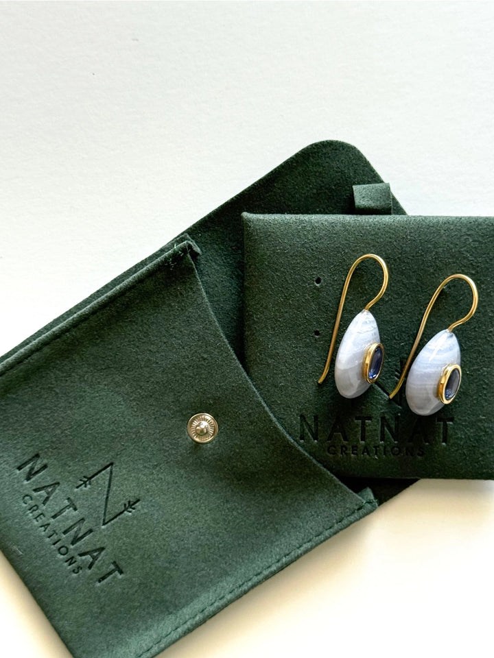 Dreamer Earrings in Blue Lace Agate & Kyanite