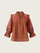 Cosmos Blouse in Brown/Mexican Embroidery