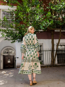 SUE SARTOR Flounce Dress in Olive Marigold