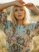 Alma Puff Sleeve Blouse in Blue
