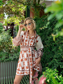 SUE SARTOR Flounce Shorty Dress in Terracotta Marigold