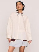 Embroidered Collar Cotton Shirt in Cream