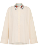 Embroidered Collar Cotton Shirt in Cream