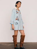 Scallop Edge Mini Dress in Mint Blue