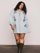 Scallop Edge Mini Dress in Mint Blue
