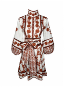 SUE SARTOR Flounce Shorty Dress in Terracotta Marigold